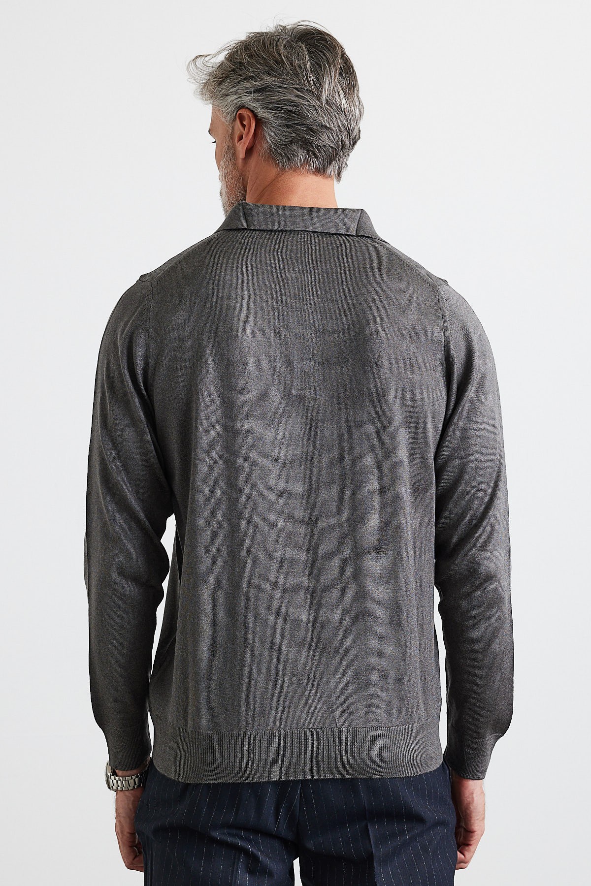 Men's Standard Fit Regular Cut Polo Collar Knit Sweater - Anthracite