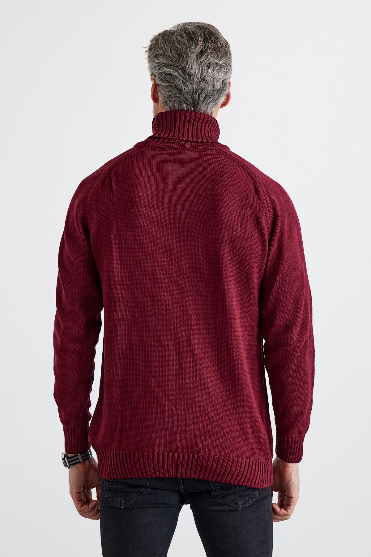 Men's Full Fisherman Thick Italian Sleeve Sweater - Maroon