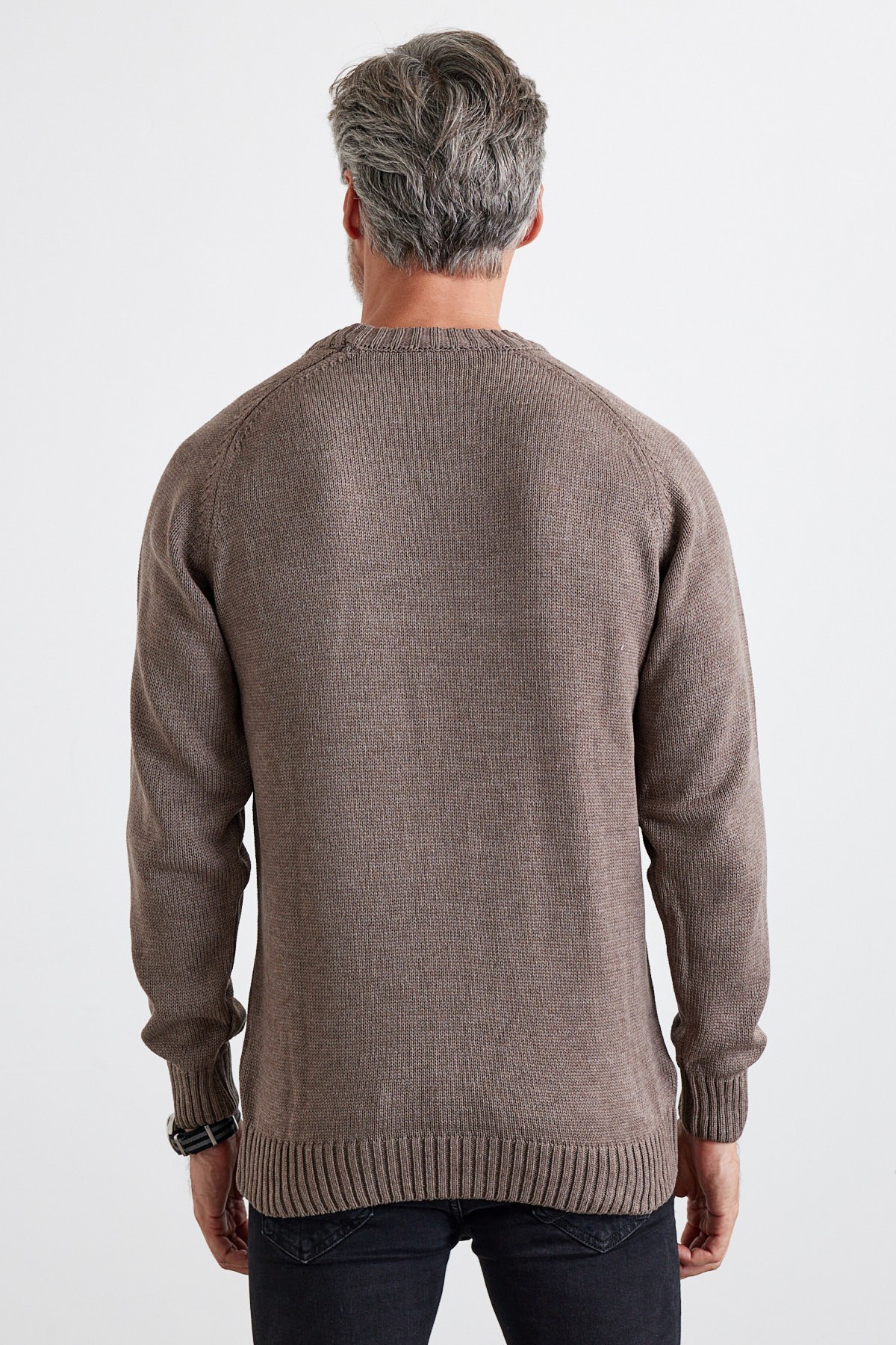 Men's Thick Crew Neck Italian Sleeve Knit Sweater