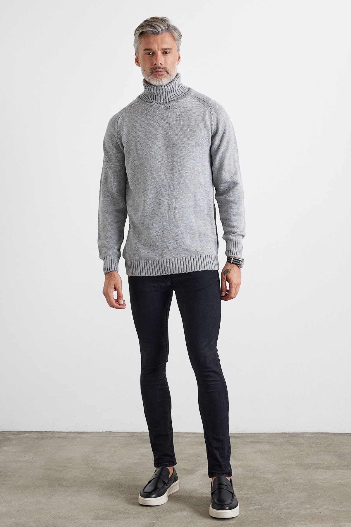 Men's Full Fisherman Thick Italian Sleeve Sweater - Light Grey