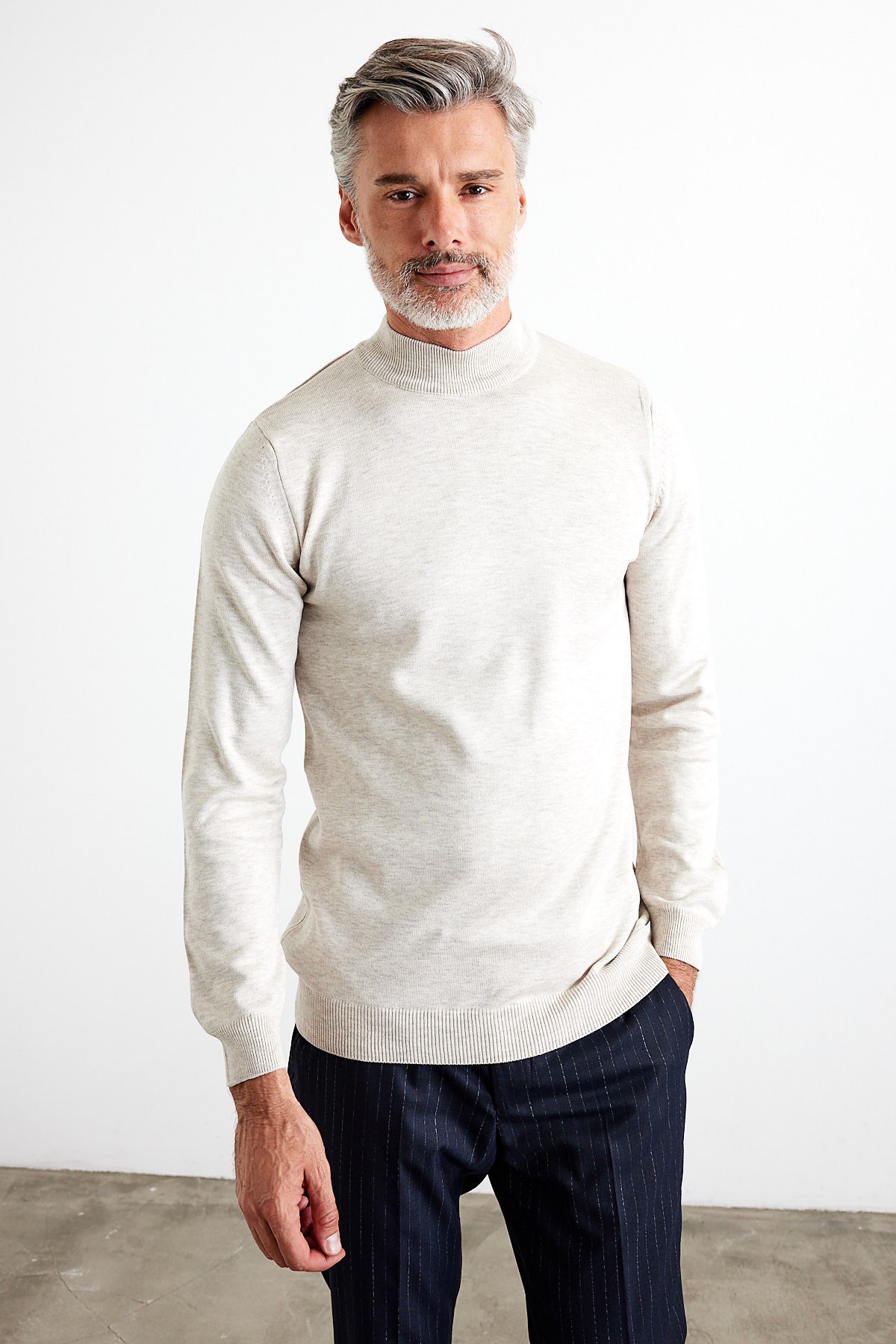 Men's Slim Fit Narrow Cut Half Fisherman's Collar Turtleneck Sweater