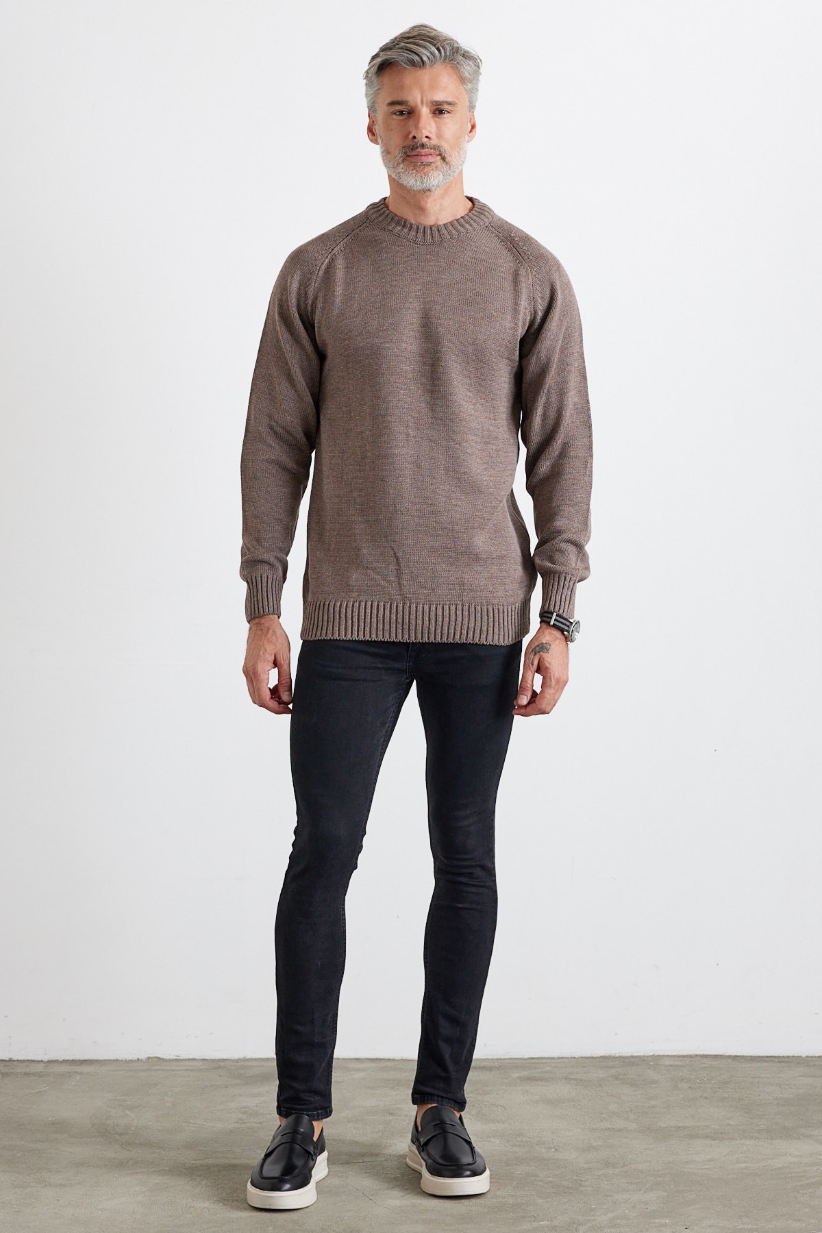 Men's Thick Crew Neck Italian Sleeve Knit Sweater