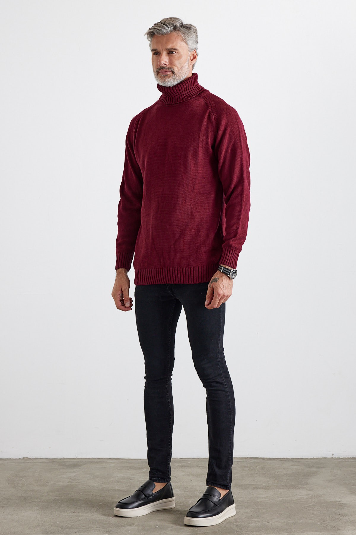 Men's Full Fisherman Thick Italian Sleeve Sweater - Maroon