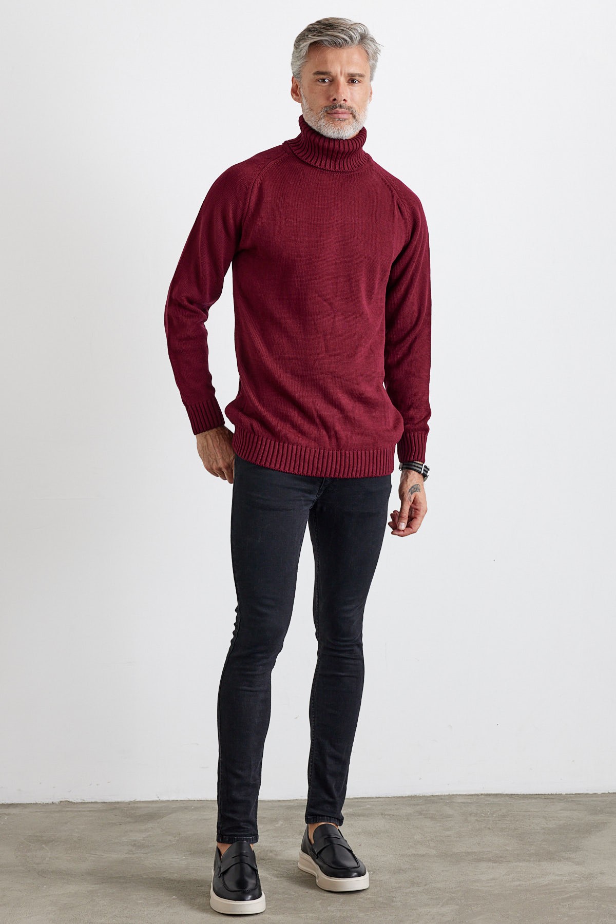 Men's Full Fisherman Thick Italian Sleeve Sweater - Maroon