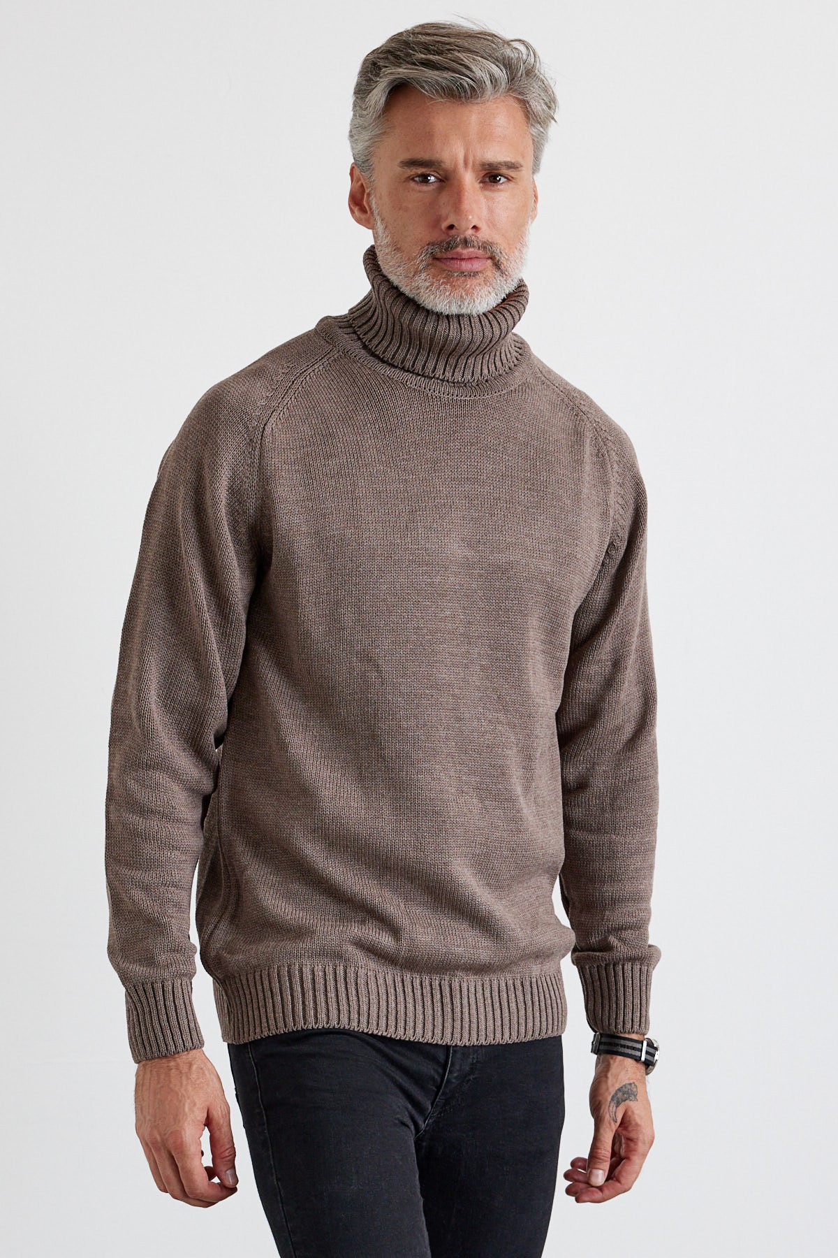 Men's Full Fisherman Thick Italian Sleeve Sweater - Mink