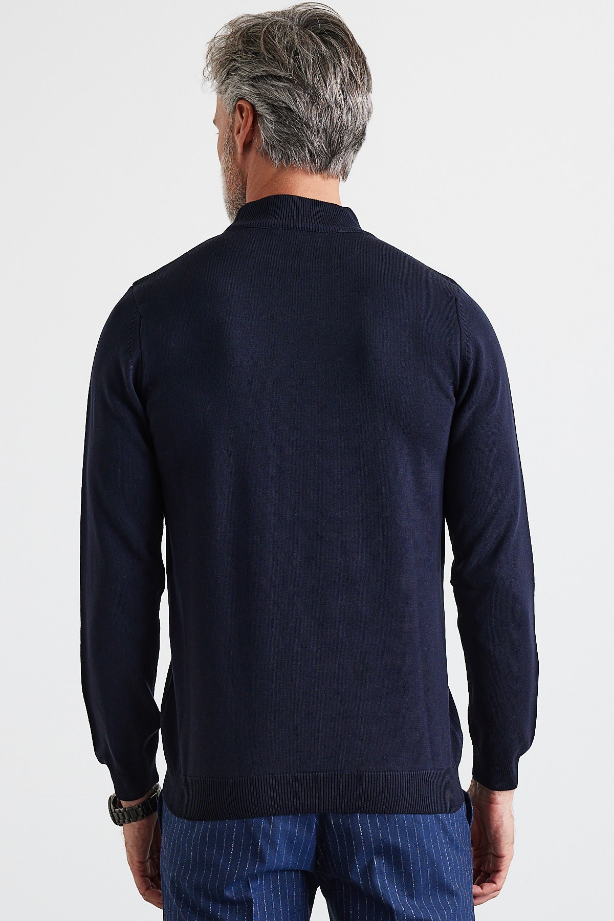 Men's Slim Fit Narrow Cut Half Fisherman's Collar Turtleneck Sweater - Navy blue