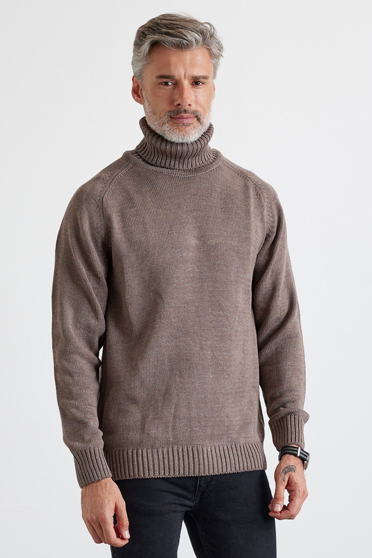 Men's Full Fisherman Thick Italian Sleeve Sweater - Mink