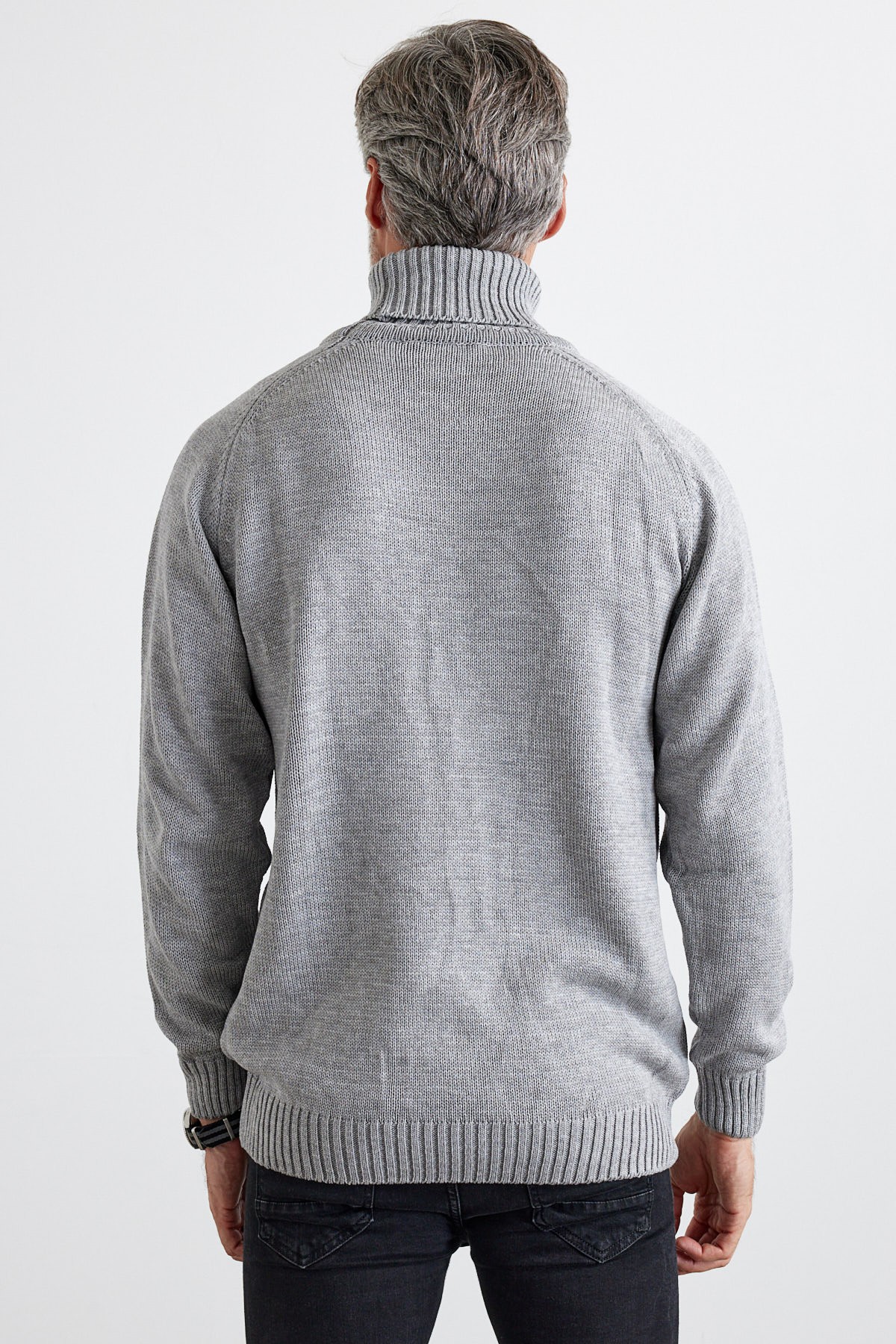 Men's Full Fisherman Thick Italian Sleeve Sweater - Light Grey