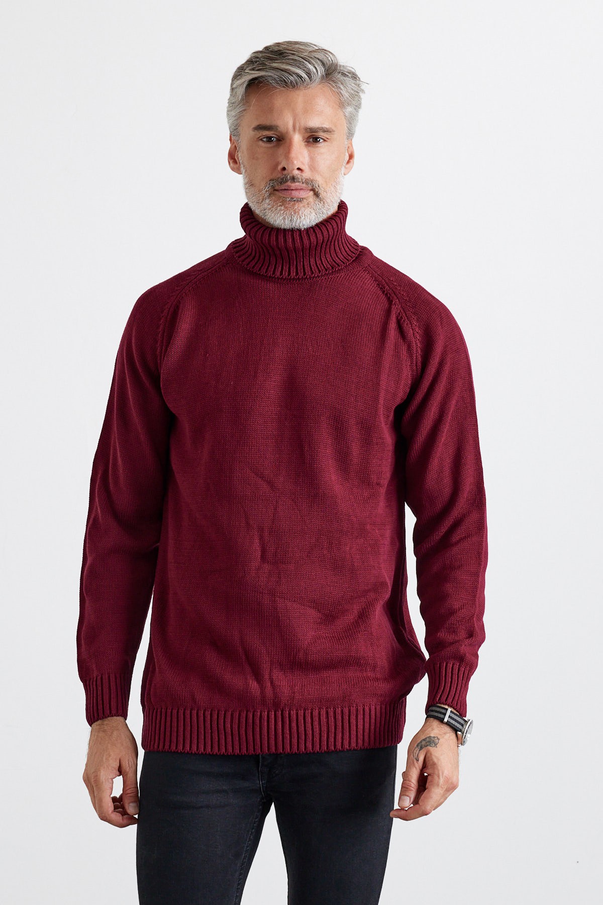 Men's Full Fisherman Thick Italian Sleeve Sweater - Maroon