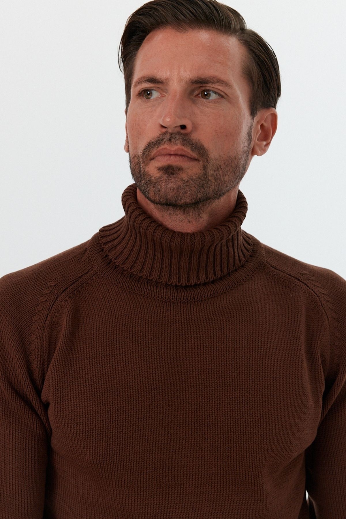 Men's Full Fisherman Thick Italian Sleeve Sweater - Brown