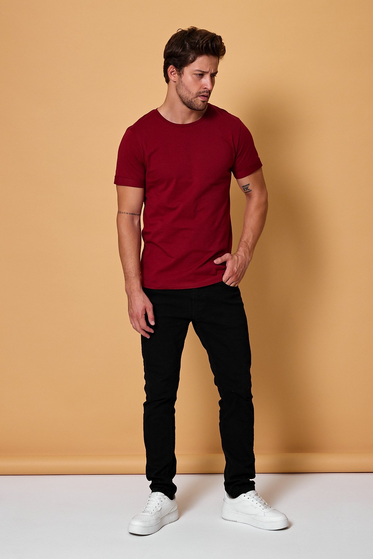 Erkek Slim Fit Yüksek Kalite %100 Pamuk Basic Tişört 24/1 - Bordo