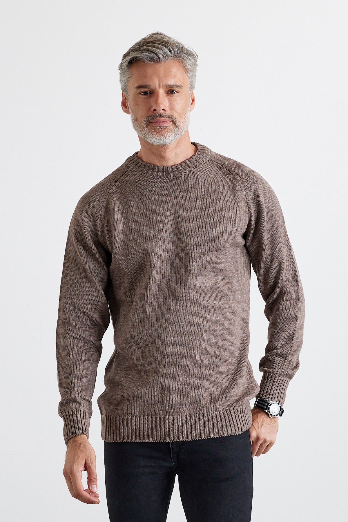 Men's Thick Crew Neck Italian Sleeve Knit Sweater