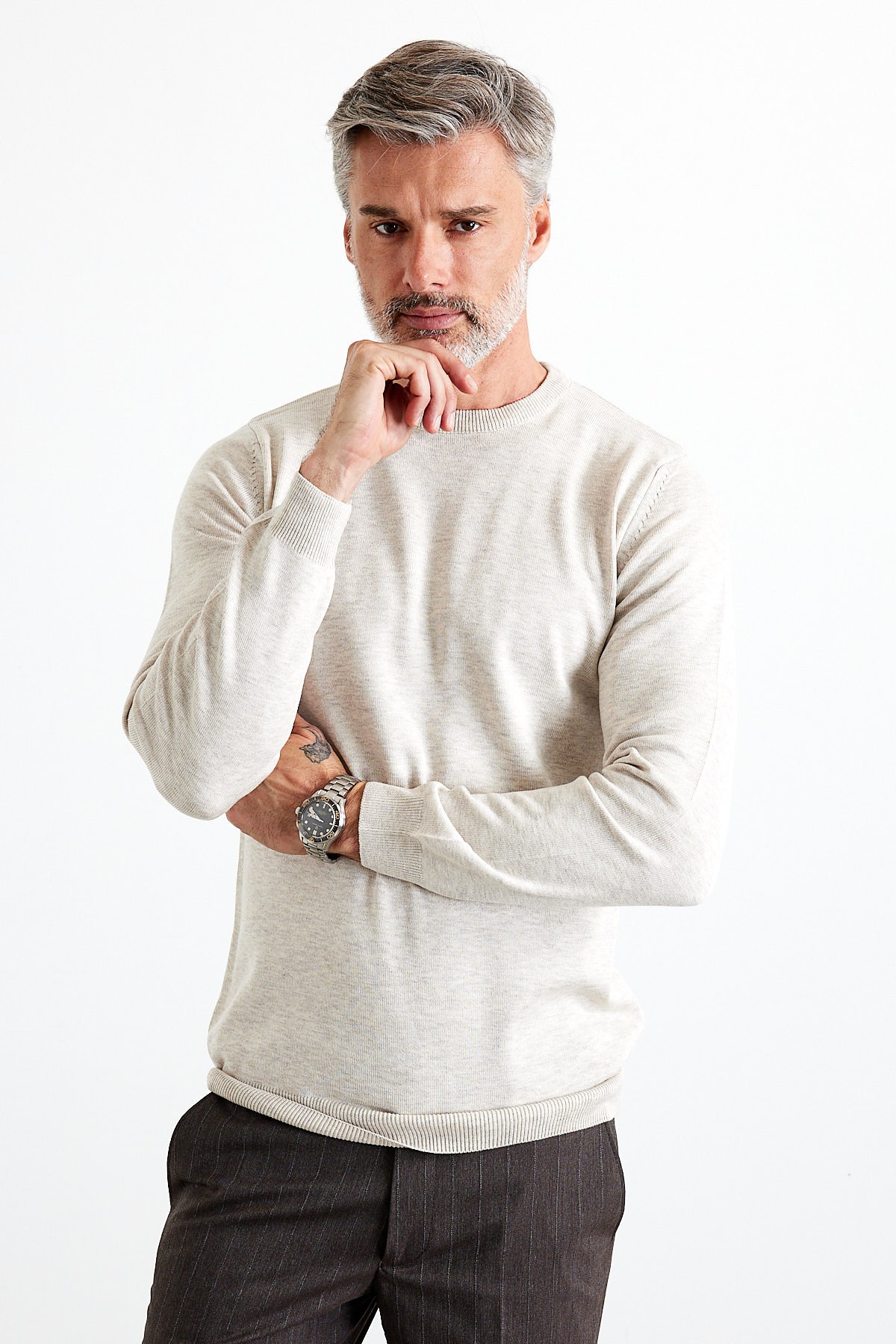 Men's Slim Fit Narrow Cut Turtleneck Sweater - Beige