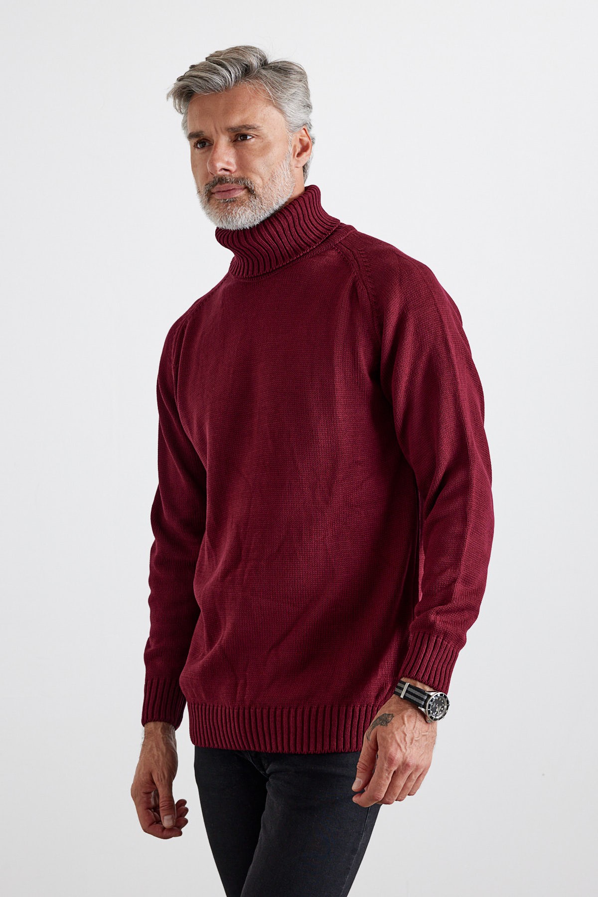 Men's Full Fisherman Thick Italian Sleeve Sweater - Maroon