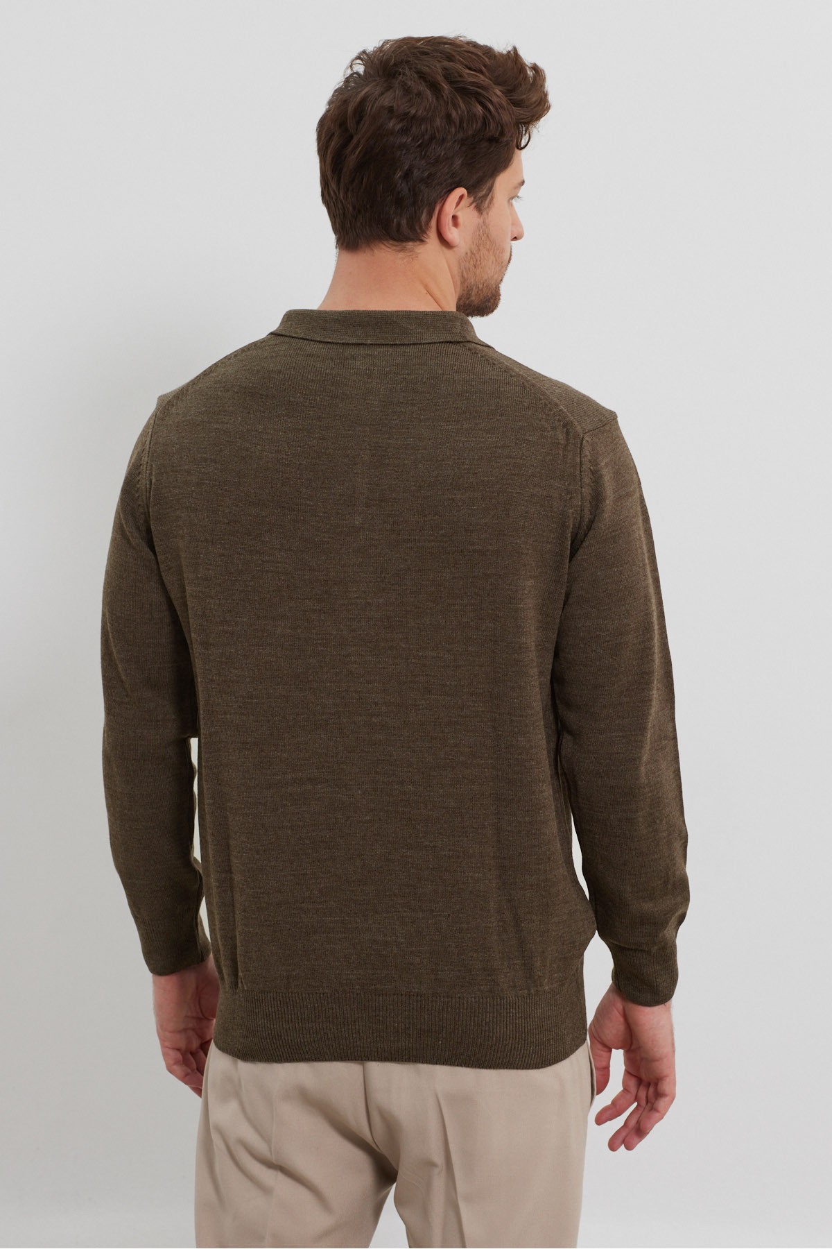 Men's Standard Fit Polo Neck Pocketed Knit Sweater - Mink