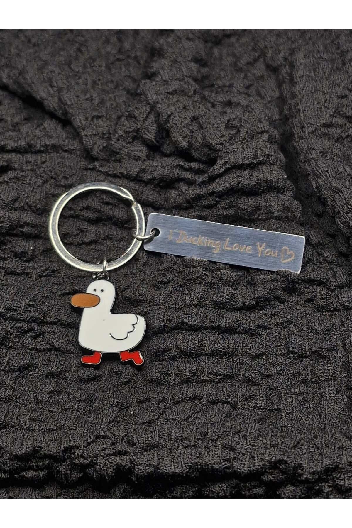 Ördek I Ducking Love You Yazılı Anahtarlık