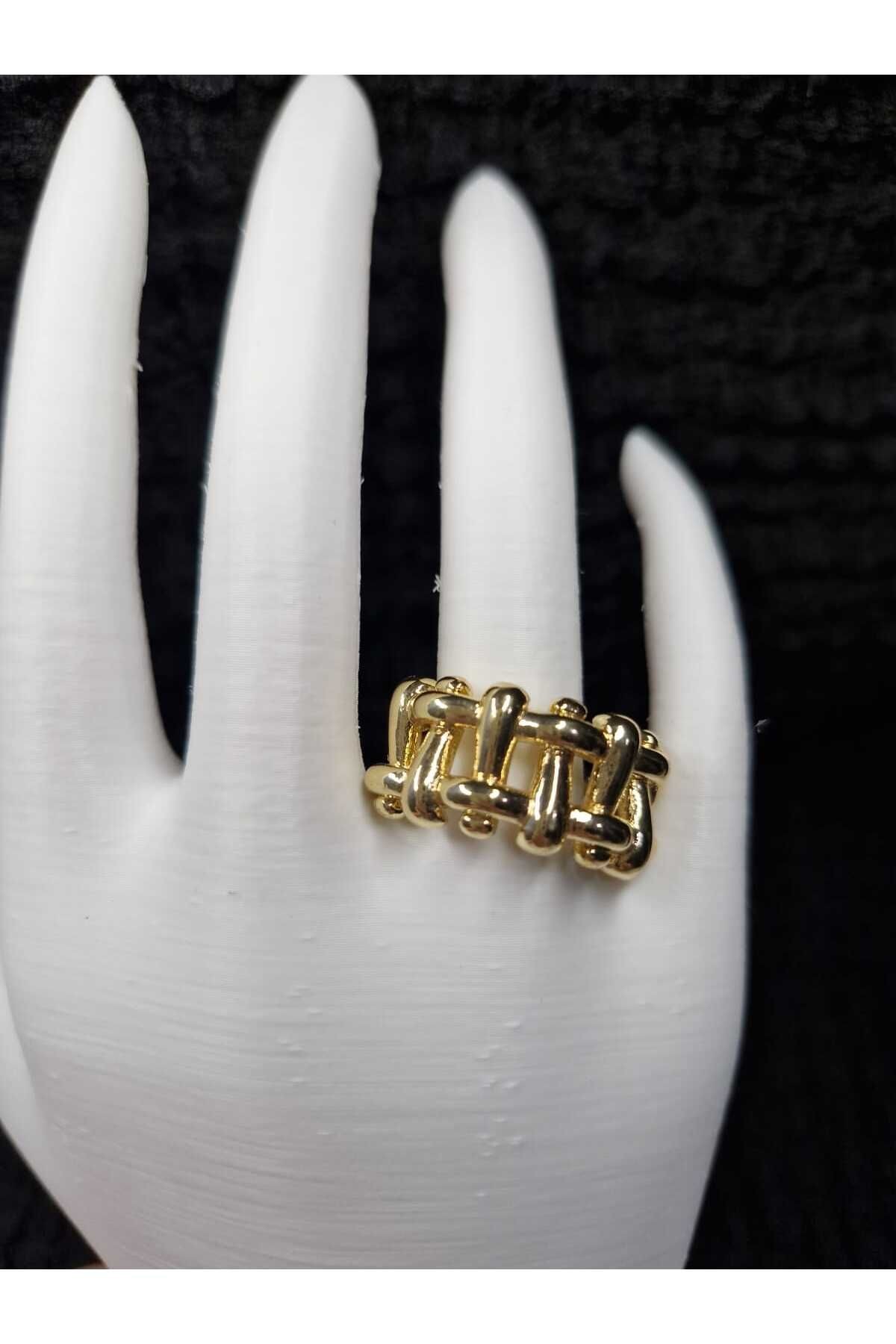 Çelik Punk Örgü Yüzük Gold