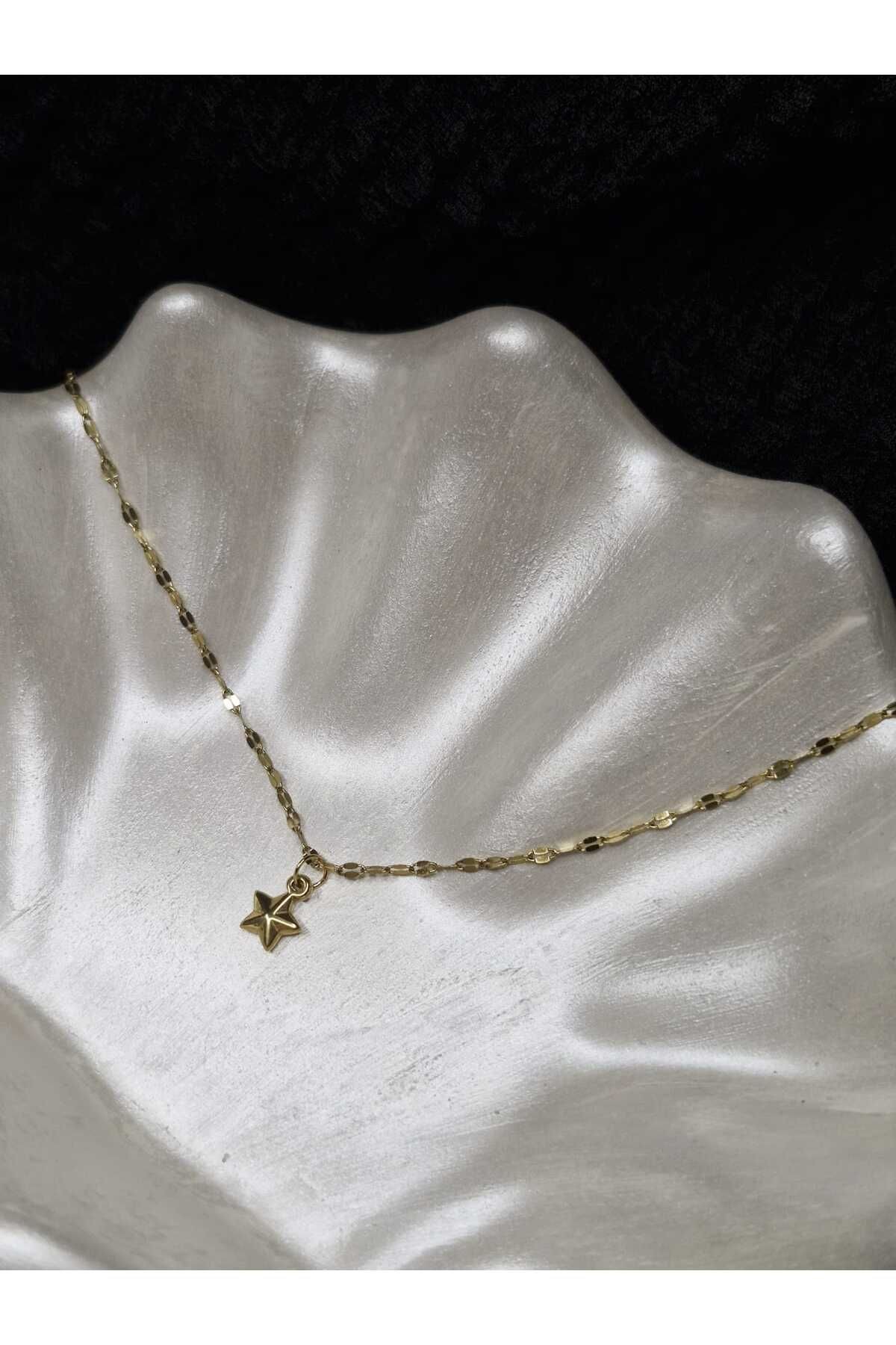 Çelik Minik Yıldız Minimal Kolye Gold