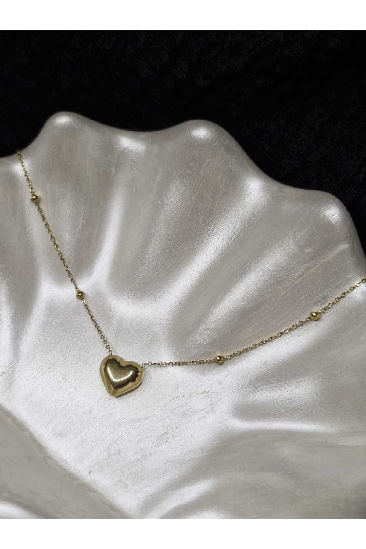 Çelik Kalp Kolye Gold