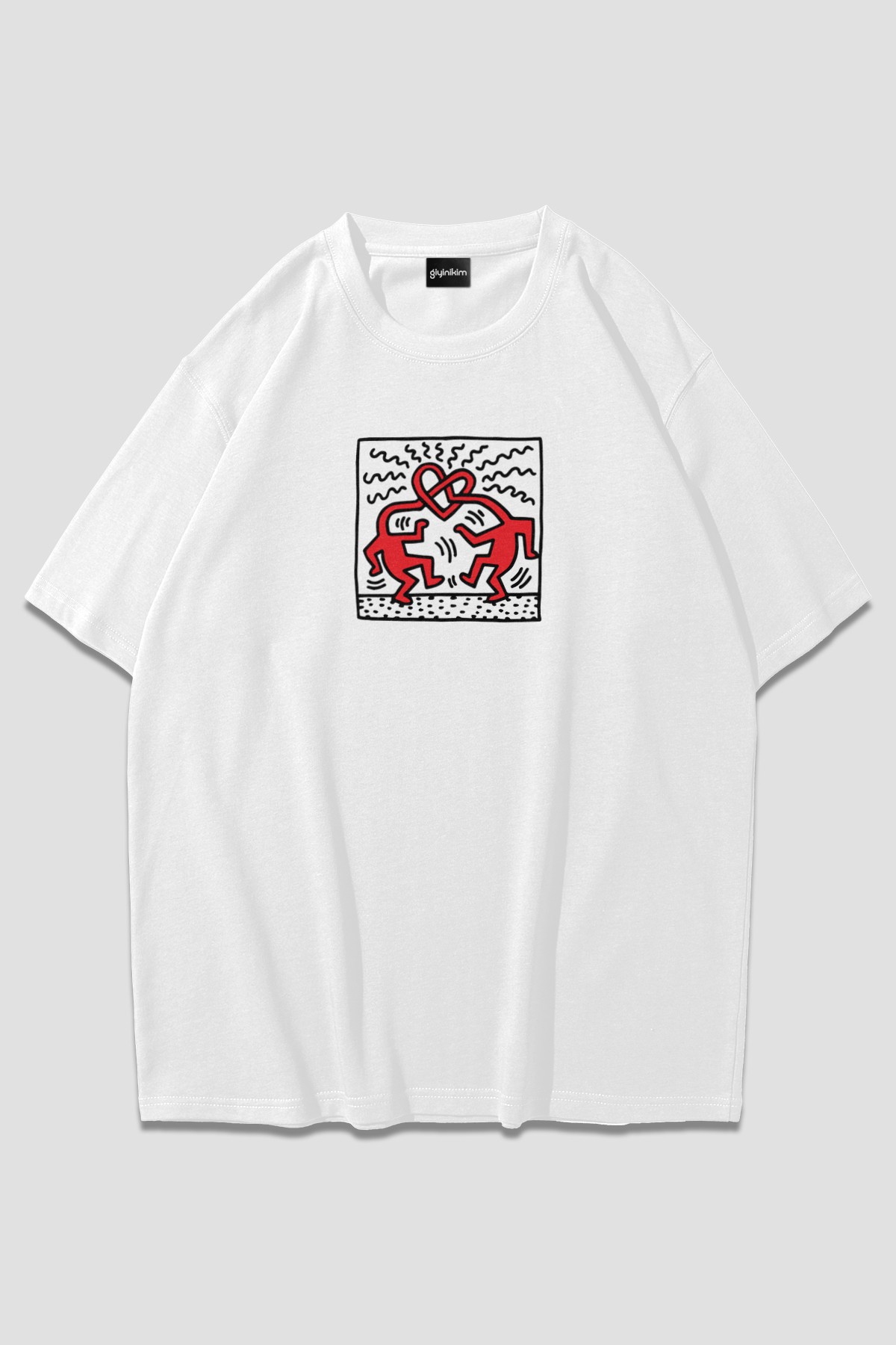 Haring Love Oversize Beyaz T-Shirt