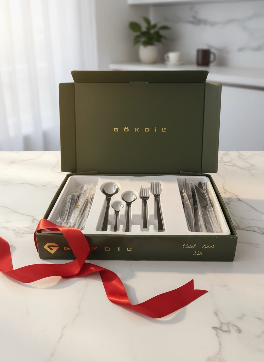 Gökdil Tuana Set Kutulu 30 Parça Sade Çelik 6 Kişilik Çatal & Kaşık Takımı