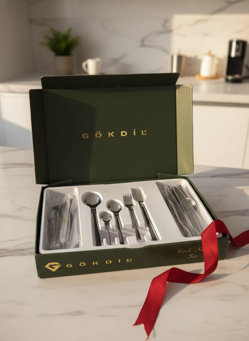 Gökdil Tuana Set Kutulu 30 Parça Sade Çelik 6 Kişilik Çatal & Kaşık Takımı