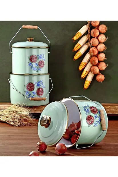 Bonera Emaye 14-16-18 cm  3'lü Bakraç Set 