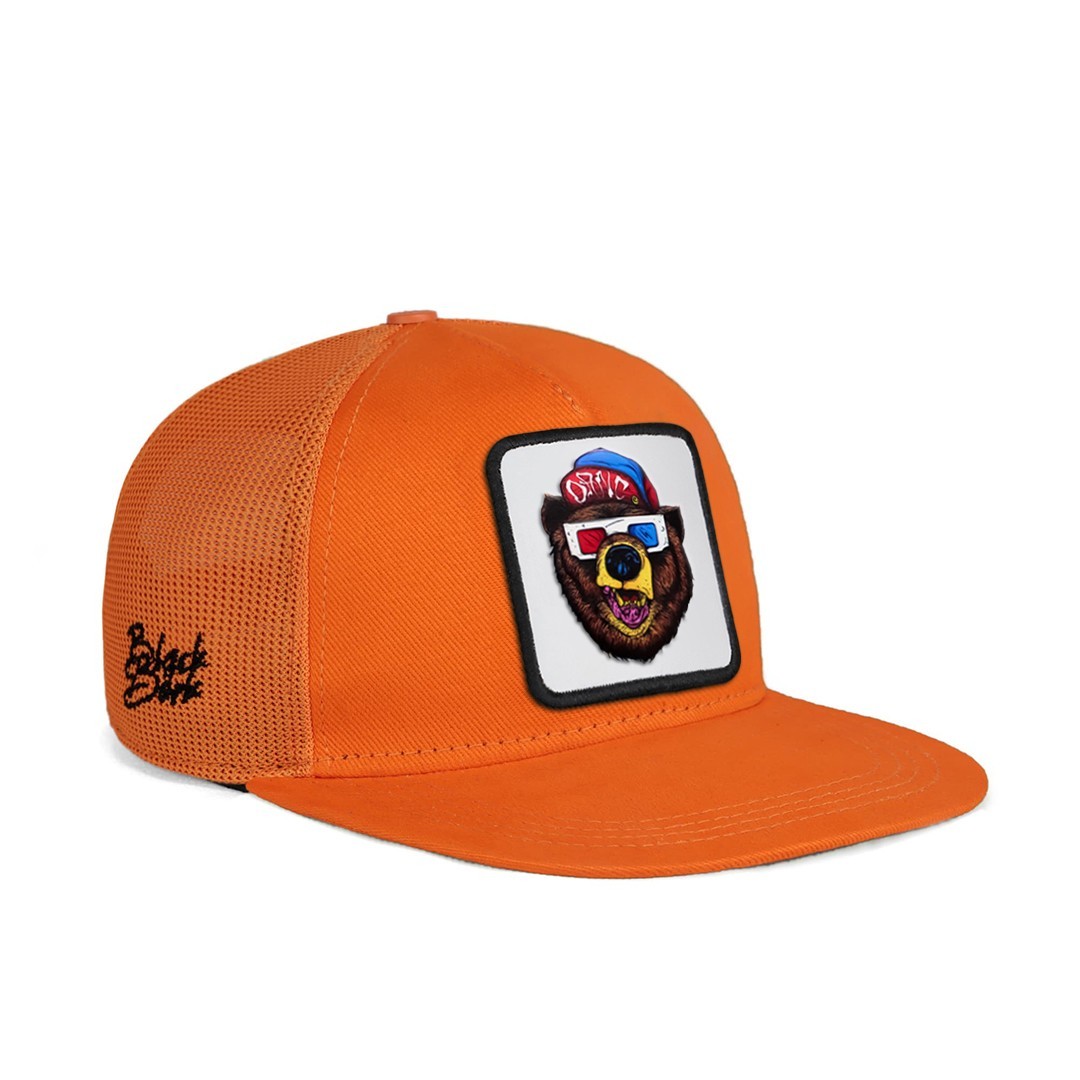 Orange Kids Hip Hop Cap - Bear - with 2 Code Logo