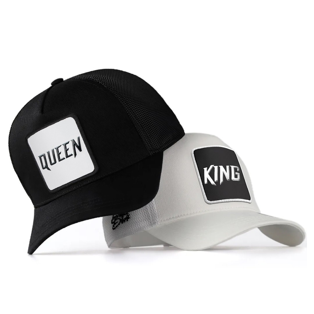 Black-White Couple's Cap - King & Queen - 1 / 2 With Code Logo