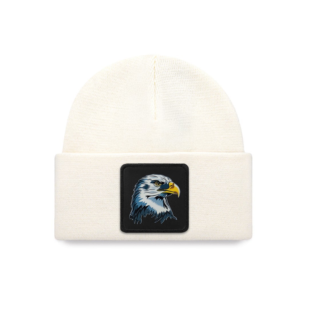 White Beanie - Eagle - with 5 Code Logo