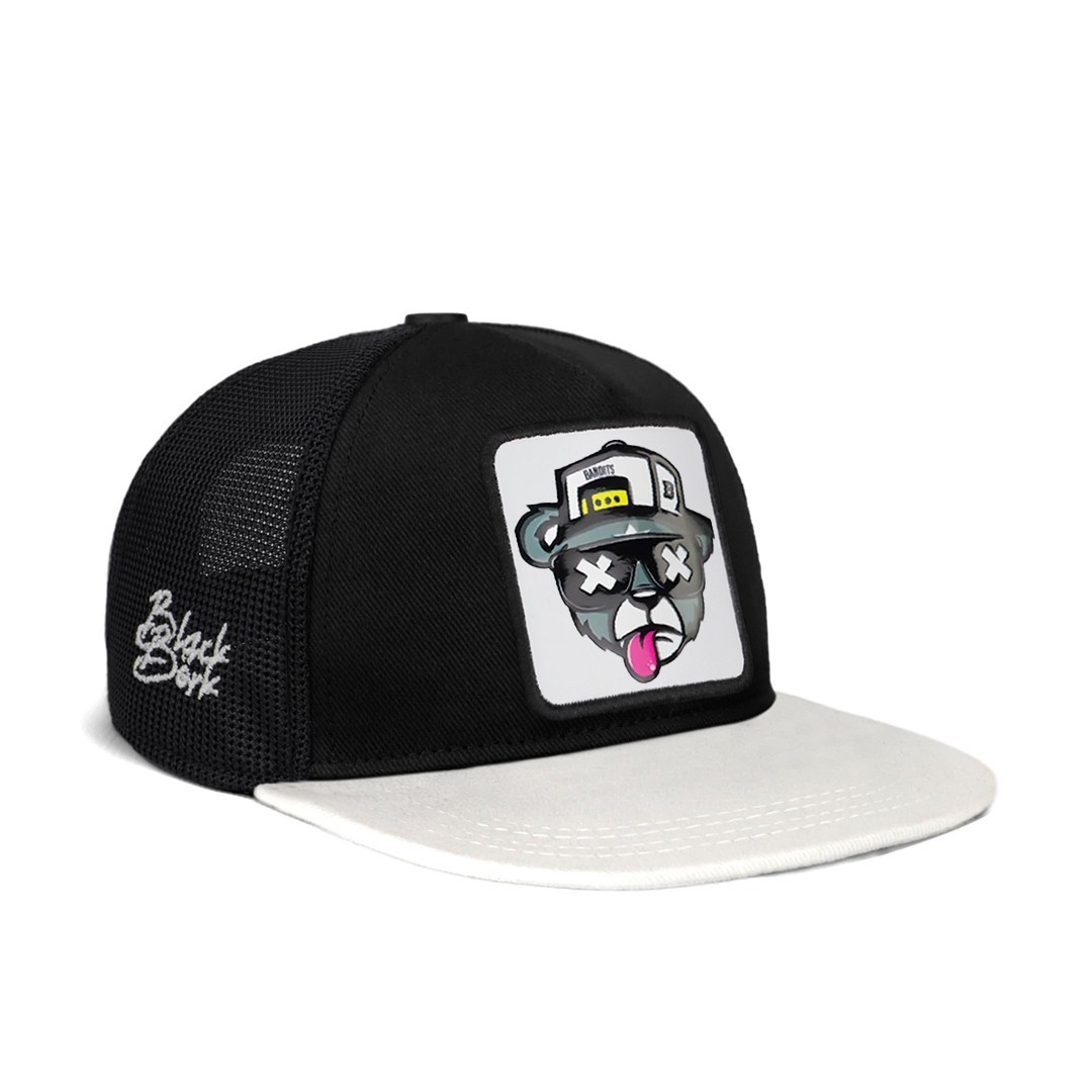 Black-White Peaked Kids Cap - Bear - with 3 Code Logo