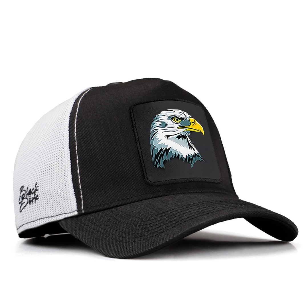 Black-White Cordura Fabric Trucker Cap - Eagle - with 5 Code Logo