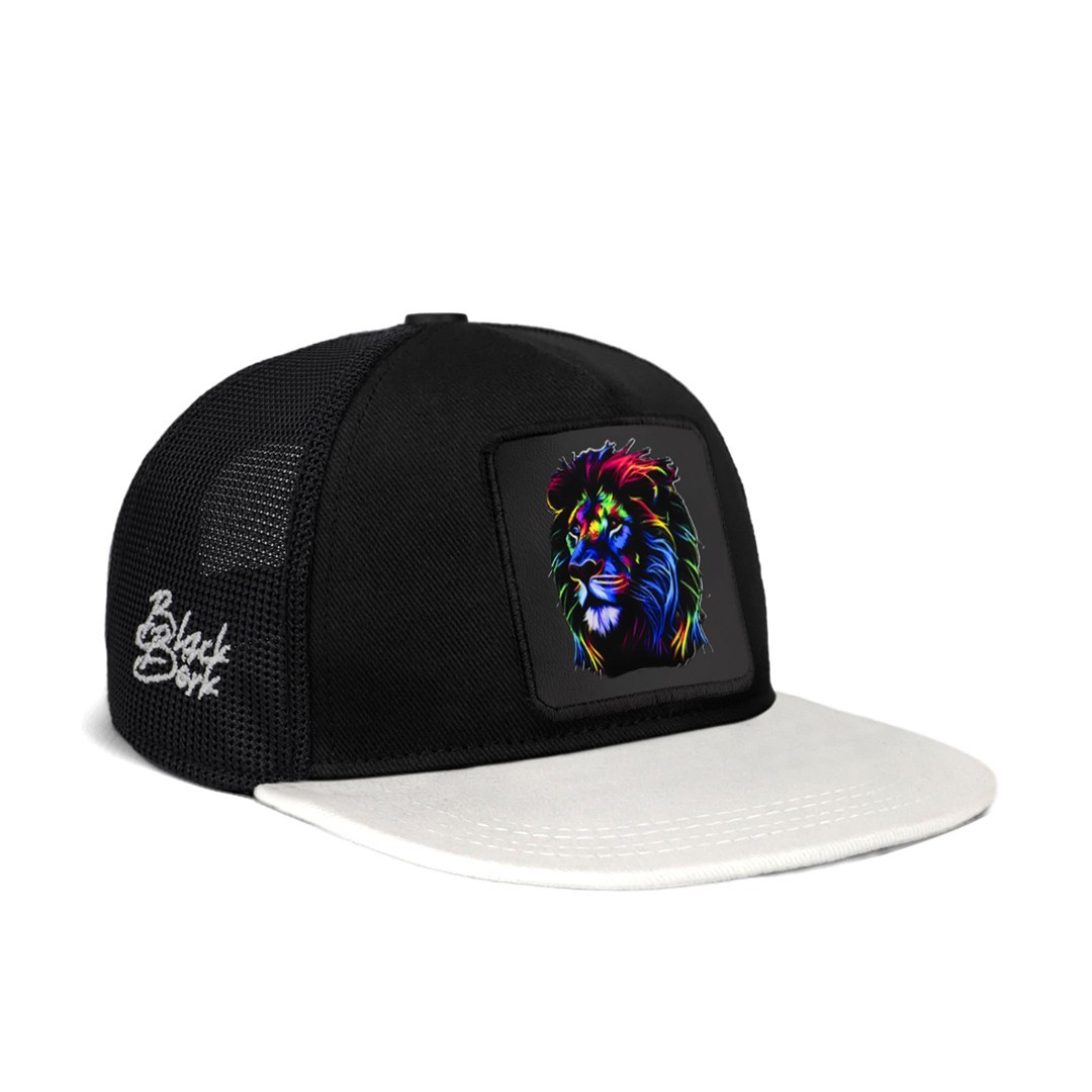 Black-White Peaked Kids Cap - Lion - 7 Code Logo