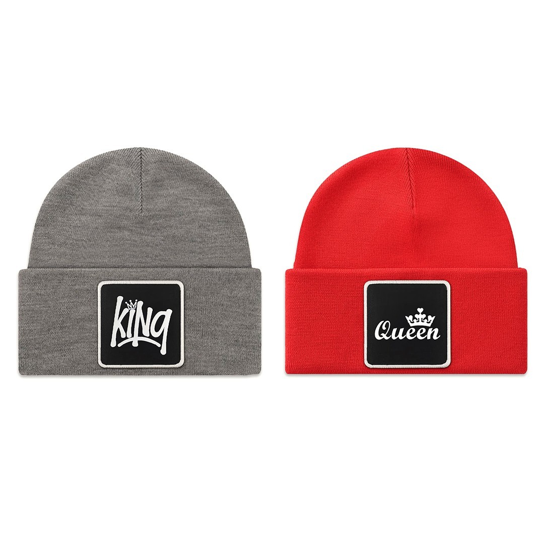 Red-Grey Beanie - With King & Queen Logo