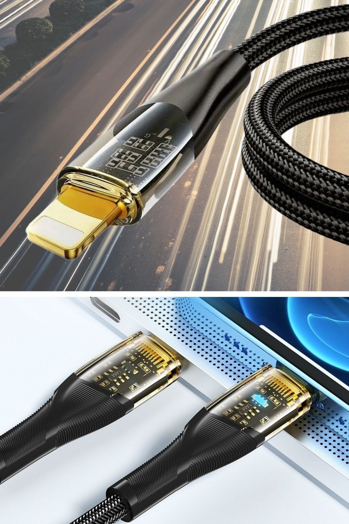 BUFFER® Led Işık Uçlu Sağlam İp Kablolu USB to Lightning Hızlı Şarj Kablosu
