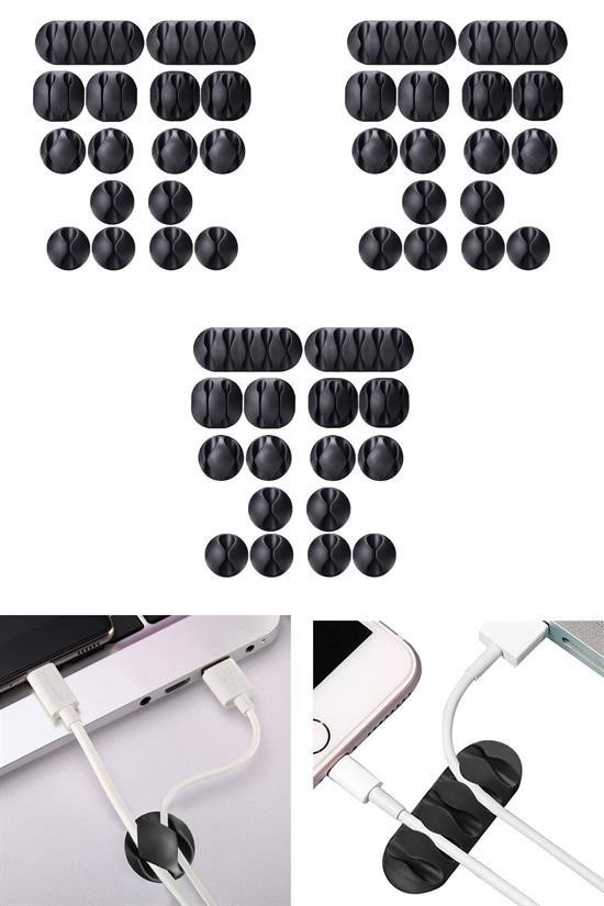 BUFFER® Çok Amaçlı Kablo Tutucu Akrilik Güçlü Yapışkanlı Organizer Düzenleyici 16 Parça Set Kolay Ku