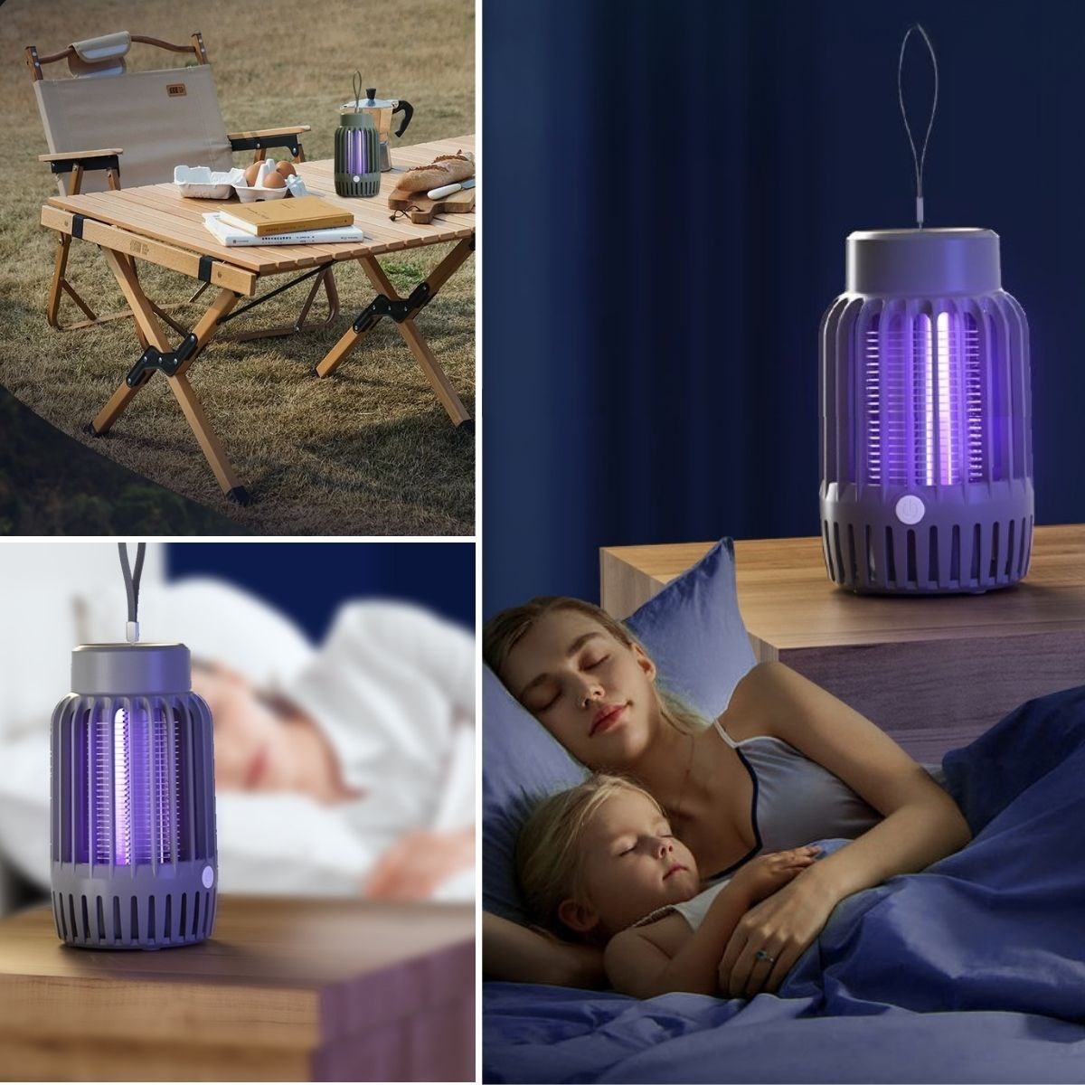 BUFFER® 2'si 1 Arada Şarjlı,Mor UV Işıklı Sinek Öldürme Aparatı ve  Kamp Tipi Askılı Gece Lambası