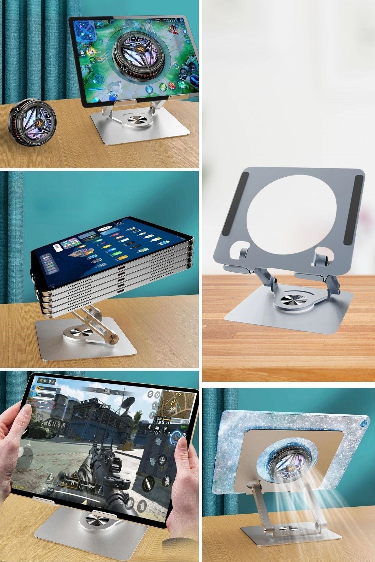 BUFFER® 360 Derece Dönebilen Yükseltilmiş Masaüstü Ayarlanabilir  Metal Tablet Standı