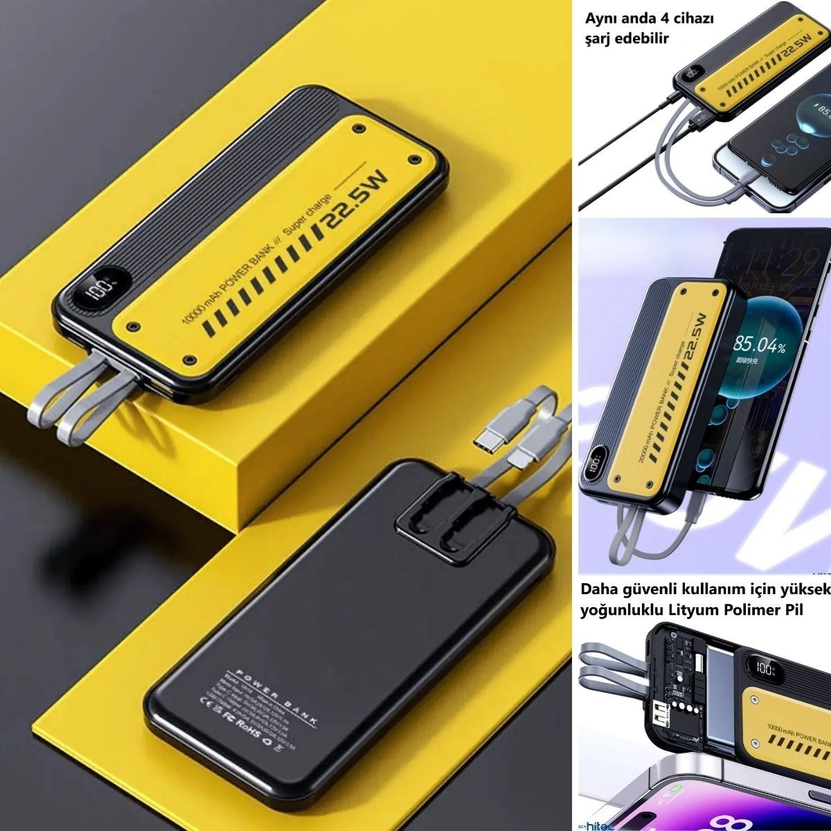 BUFFER® 10000 mAh Hızlı Şarj Özellikli Aynı Anda 4 Cihazı Şarj Edebilen Powerbank