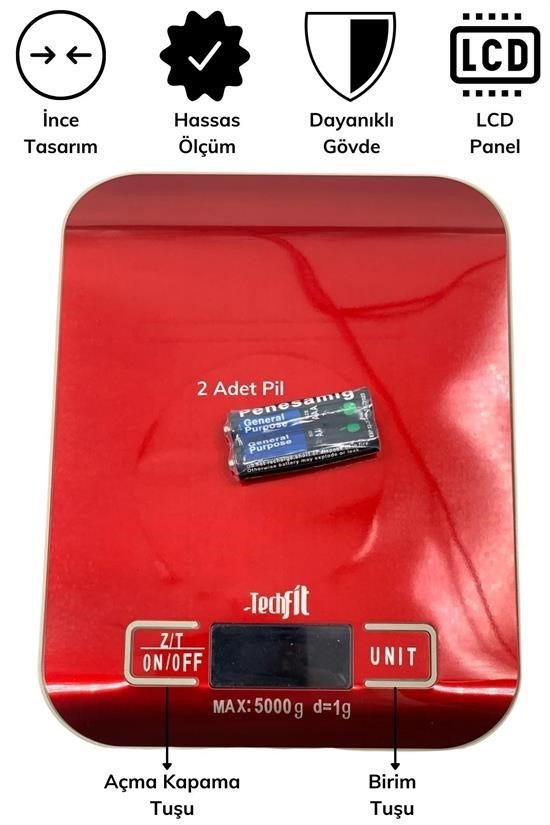 BUFFER® TF 1002 Hassas Ölçümlü  Maksimum 5 Kg Kapasiteli Led Ekran Platin Dijital Mutfak Tartısı