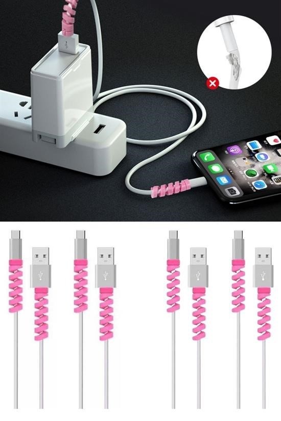 BUFFER® 4lü Apple, Android Şaj Kablosu Koruyucu Silikon Spiral Yay Aparat