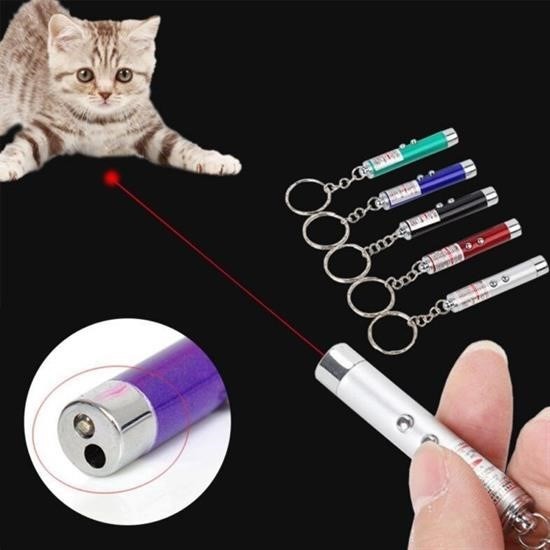 BUFFER®  3 Fonksiyonlu Kırmızı Beyaz Işıklı Led Lazer Kedi Köpek Oyuncak Anahtarlık