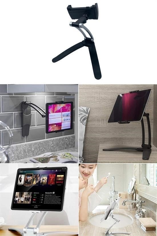 BUFFER® 360 Derece Dönebilen Mutfak Masaüstü Telefon Tablet Tutucu Ayarlanabilir Esnek Ayaklı Metal