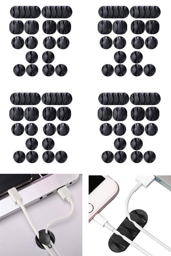 BUFFER® Çok Amaçlı Kablo Tutucu Akrilik Güçlü Yapışkanlı Organizer Düzenleyici 16 Parça Set Kolay Ku