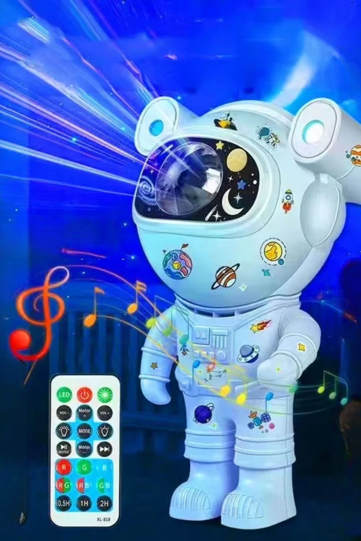 BUFFER® Stickerlı ,Kumandalı ASTRONOT Model Gece Lambası