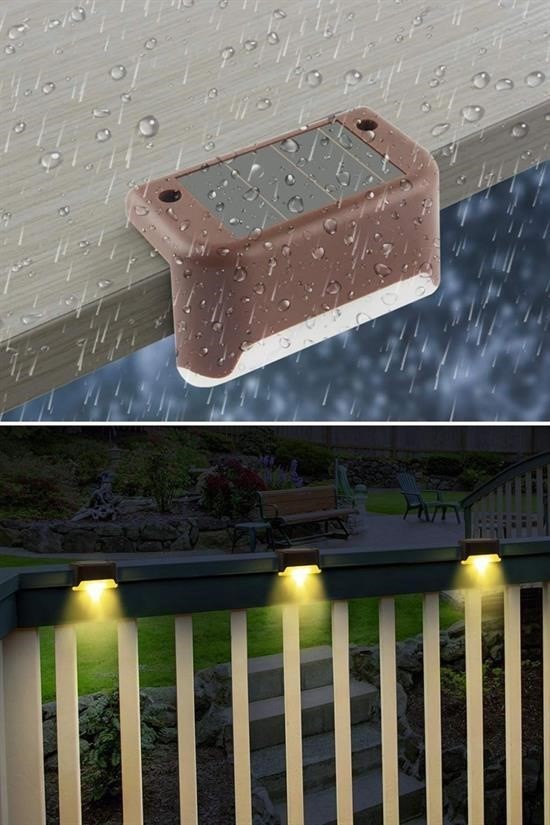 BUFFER® Solar Güneş Enerjili Şarj Edilen Köşebent Merdiven Veranda Bahçe Yolu Led Lamba Işık 4 Adet