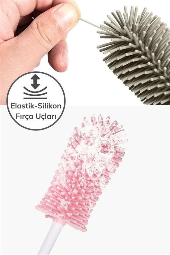 BUFFER® Silikon Uçlu Ekstra Yumuşak Kıllı Sağlam Kavanoz Bardak  Şişe Ve Biberon Temizleme Fırçası