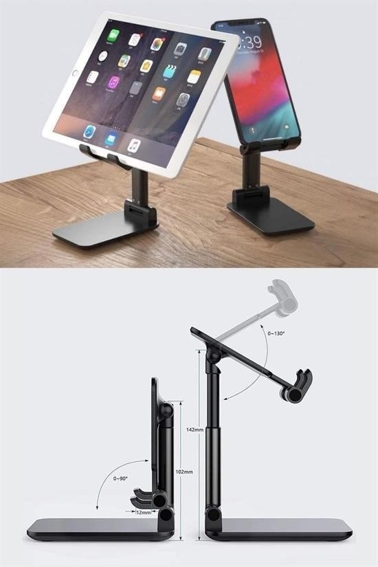 BUFFER® Siyah Aynalı Cep Telefonu Sabitleyici Stand Katlanabilir Ayarlanabilir Telefon Standı