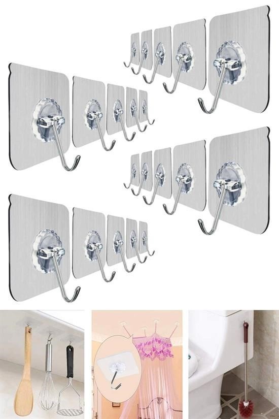 BUFFER® Süper Güçlü Yapışkanlı Suya Dayanıklı Şeffaf Askı 5li Set Yeniden Kullanılabilir Kancalar