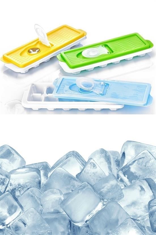 BUFFER® 12li Kapaklı Yapışmaz Silikon Tabanlı Plastik Küp Buz Kalıbı